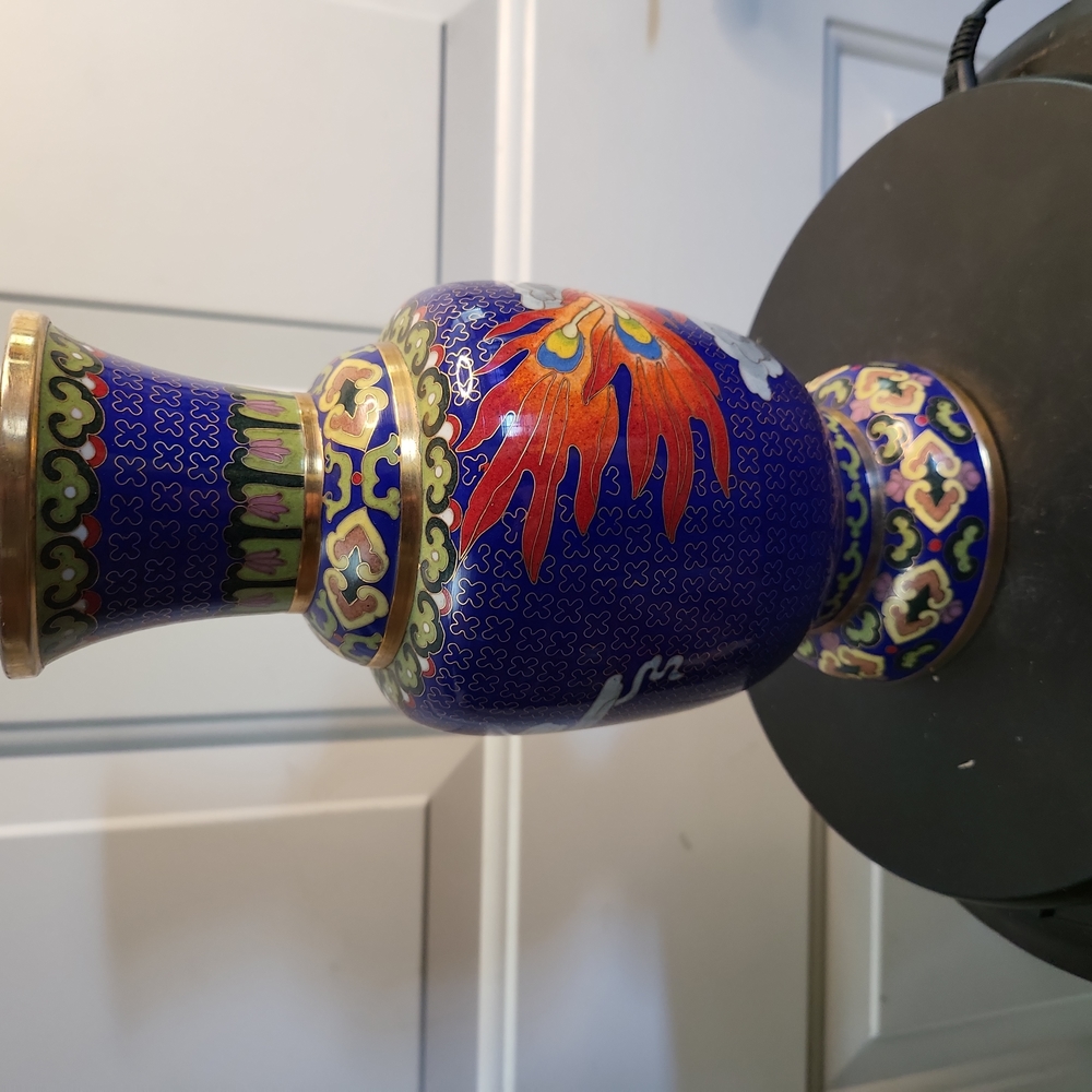 Vintage Chinese Cloisonne Enamel Phoenix Vase - Picture 3 of 14